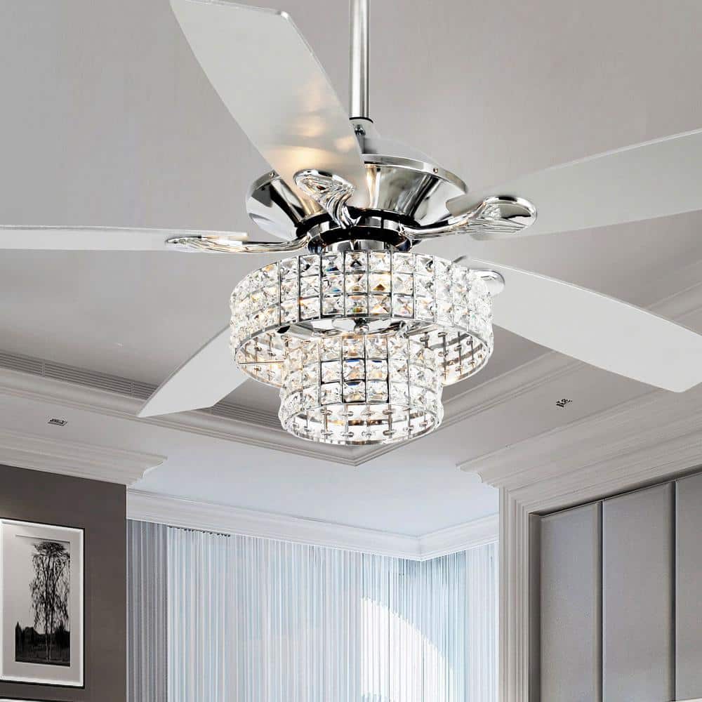 vægt fysiker kugle Parrot Uncle Howell 52 in. Indoor Downrod Mount Crystal Chrome Ceiling Fan  Chandelier with Light Kit and Remote Control F6215A110V - The Home Depot