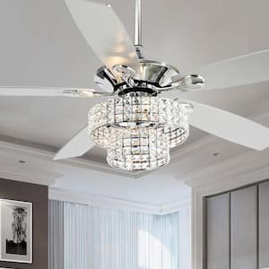 Howell 52 in. Indoor Chrome Downrod Mount Crystal Chandelier Ceiling Fan with Light Kit and Remote Control