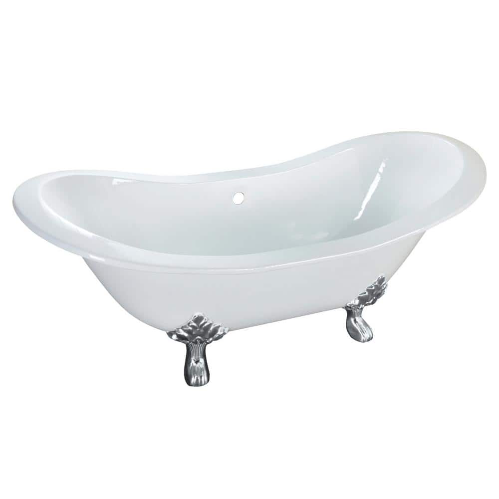 61 in. Cast Iron Double Slipper Clawfoot Bathtub in White with Feet in Polished Chrome price history on PriceWatchPro