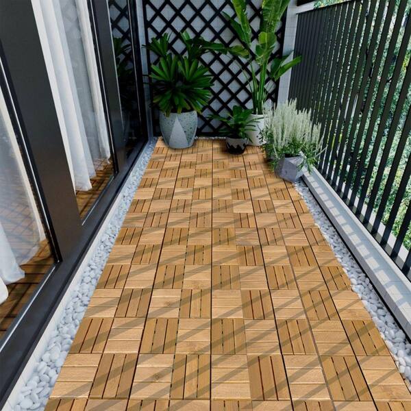 cadeninc 12 in. x 12 in. Square Interlocking Acacia Wood Outdoor Checker Pattern Flooring Tiles (Set of 10 Tiles)