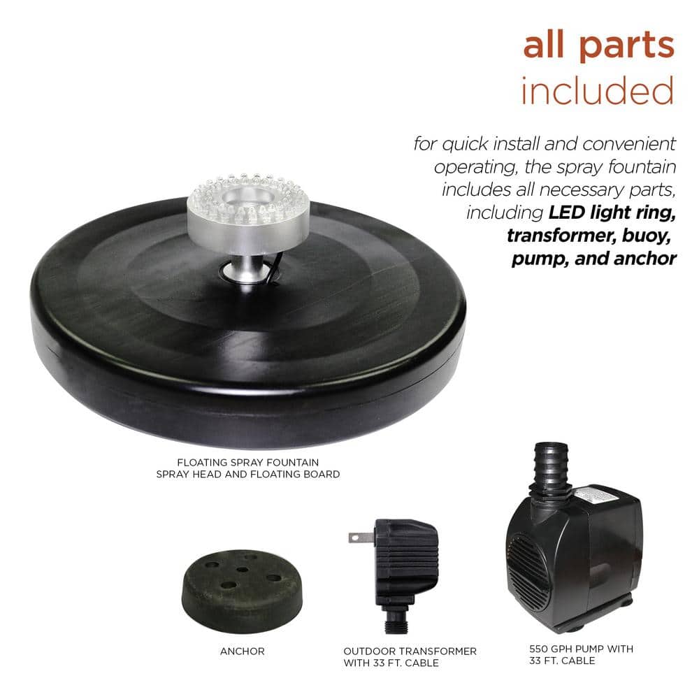 Black Floating Spray Fountain with LED Lights and Pump