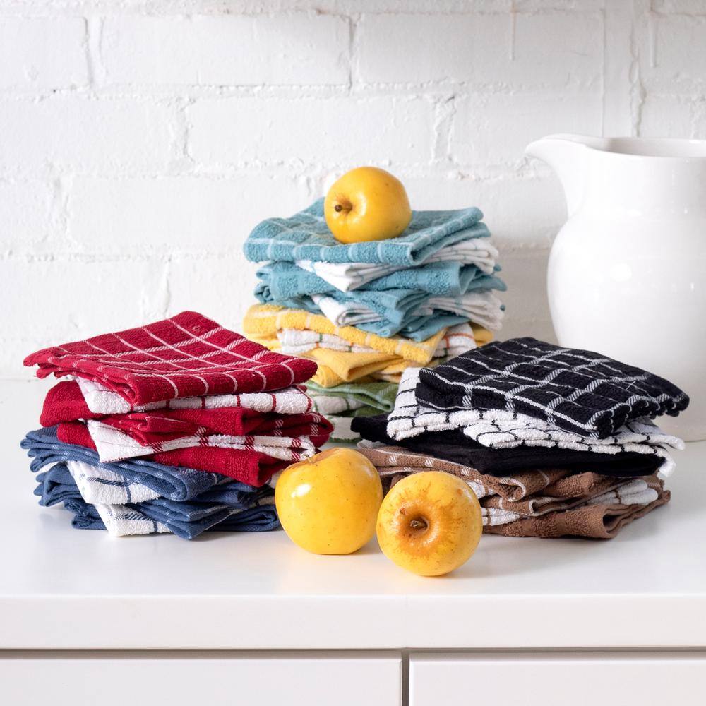 Mocha and White Terry Cotton Dish Cloth Set, 6-Pack