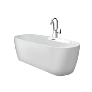 PRIMO 67 in. x 31.5 in. Soaking Bathtub with Center Drain in White with Chrome Round Tub Filler
