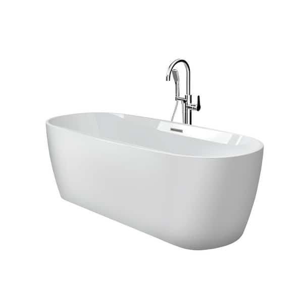 JACUZZI PRIMO 67 in. x 31.5 in. Soaking Bathtub with Center Drain in White with Chrome Round Tub Filler