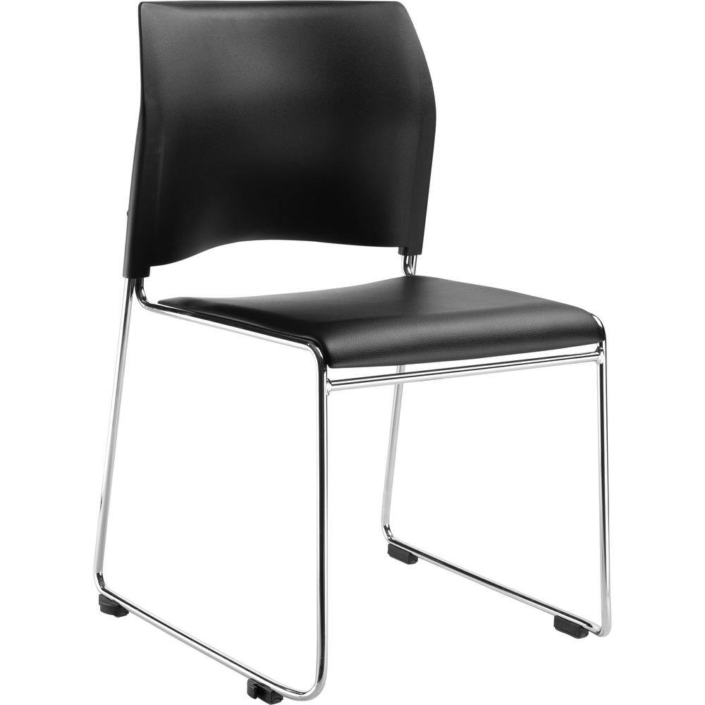 Black Vinyl and Metal Armless Stackable Chairs, Set of 4