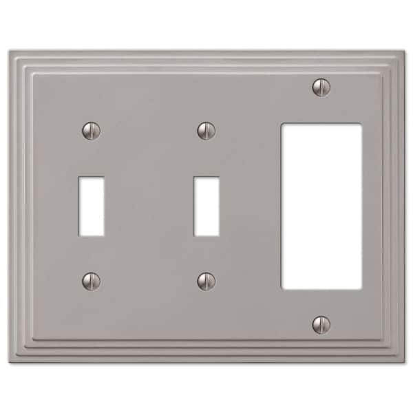 AMERELLE Tiered 3 Gang 2-Toggle and 1-Rocker Metal Wall Plate - Satin Nickel
