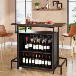 Kearsten Vintage Brown Home Bar Industrial 3-Tier Liquor Bar Table with Glasses Holder and Wine Storage