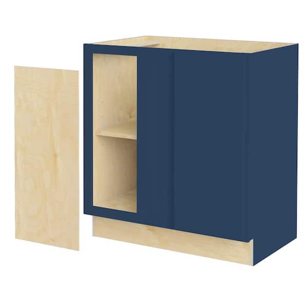 Home Decorators Collection Hargrove 30 in. W x 24 in. D x 34.5 in. H Assembled Plywood Base Blind Corner Kitchen Cabinet in Vessel Blue Soft Close