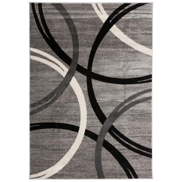 World Rug Gallery Modern Abstract Circles Gray 3 ft. 3 in. x 5 ft. Indoor Area Rug