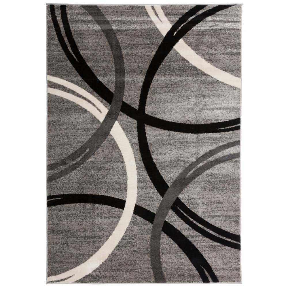 WRG Gray 10 ft. x 14 ft. Modern Abstract Circles Design Area Rug ...