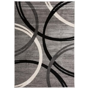 Modern Abstract Circles Design Gray 6 ft. 6 in. x 9 ft. Area Rug