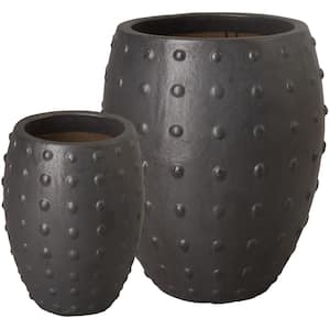 18 in., 26 in. H Ceramic RND Stud Pots, S/2, Matte Black