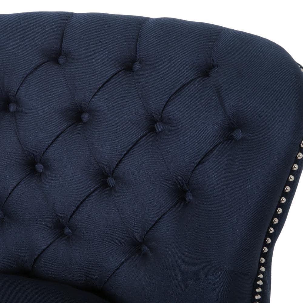 Dark Brown and Blue Handcrafted Wood Club Chair with Flared Arms