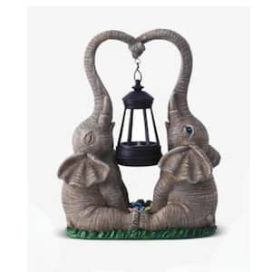 Outdoor Elephant Statues Garden Decor with LED Solar Lights-Set of 2 for Yard, Patio, Porch and Home