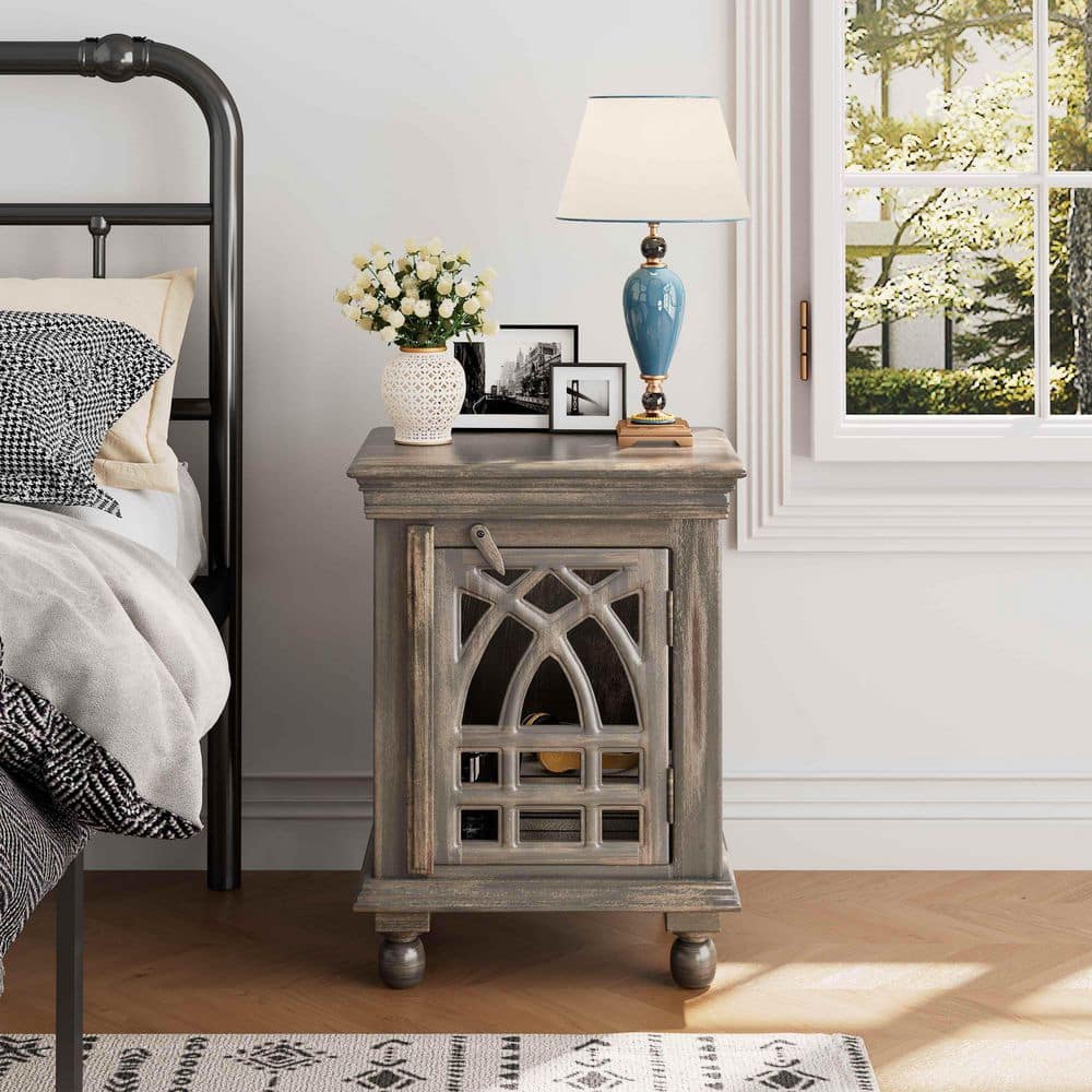 Antique Grey No Drawer 18 in. W Nightstand