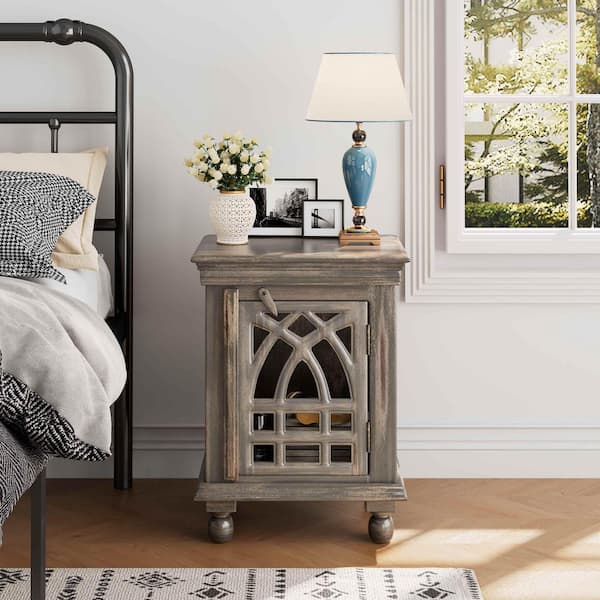 Antique Grey No Drawer 18 in. W Nightstand