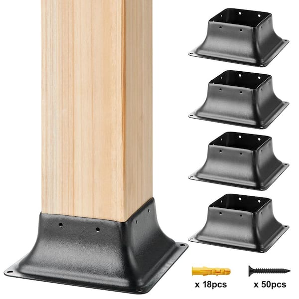 Post Base 4 in. x 4 in. Internal 3.6 in. x 3.6 in. Heavy-Duty Powder-Coated Steel Post Bracket (4-Pieces)