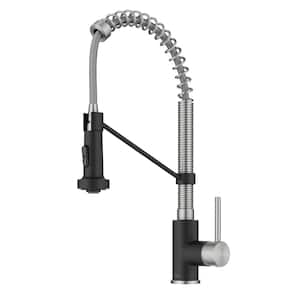 Spot Free 18-Inch Kitchen Faucet with Dual Function Pull-Down Sprayhead in all-Brite Stainless Steel/Matte Black Finish