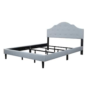 Light Gray Metal Frame Queen Size Platform Bed with Linen Upholstery