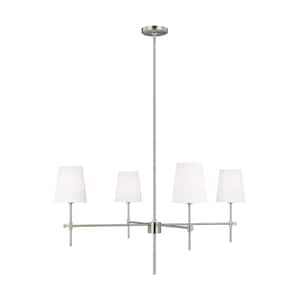 Baker 4-Light Brushed Nickel Hanging Chandelier With White Linen Fabric Shades