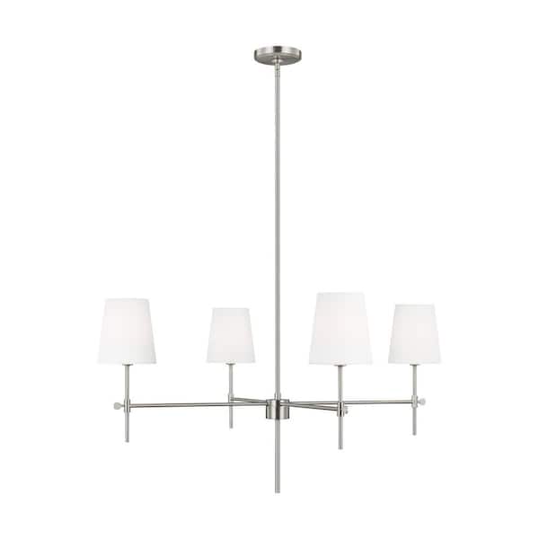 Generation Lighting Baker 4-Light Brushed Nickel Hanging Chandelier With White Linen Fabric Shades