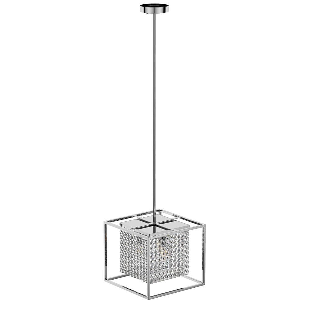 12.2 in. 3-Light Square Chrome Modern Pendant Light Hanging Chandelier with