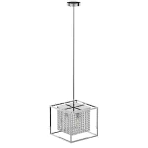 12.2 in. 3-Light Square Chrome Modern Pendant Light Hanging Chandelier with Crystal Shades