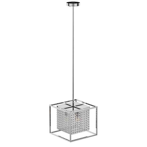 aiwen 12.2 in. 3-Light Square Chrome Modern Pendant Light Hanging Chandelier with Crystal Shades