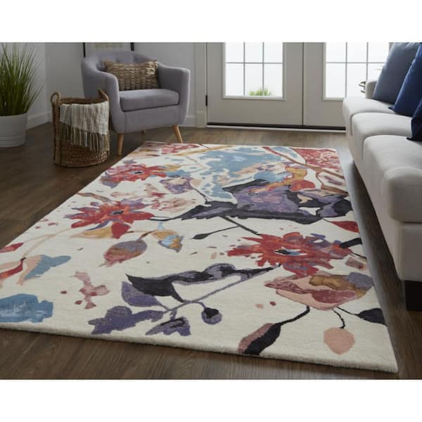 2 ft. x 8 ft. Blue, Red Floral Area Rug