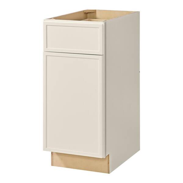 Hampton Bay Leyton 15 in. W x 24 in. D x 34.5 in. H Ready to Assemble Plywood Slim Shaker Base Kitchen Cabinet in Antique White