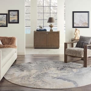 Maxell Grey 8 ft. x 8 ft. Abstract Contemporary Round Area Rug