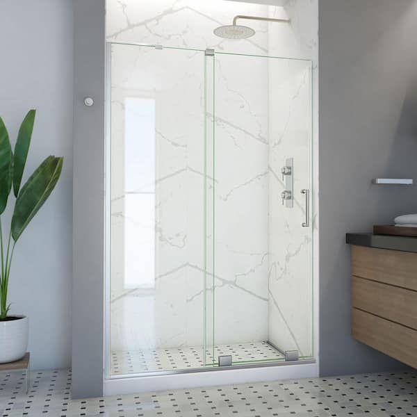 DreamLine Mirage-X 48 in. W x 72 in. H Sliding Semi-Frameless Shower Door in Brushed Nickel with Clear Glass