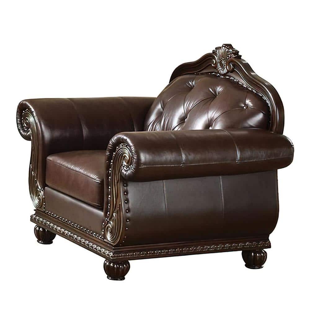 Espresso Vintage Elegance 47" Leather & Wood Accent Chair