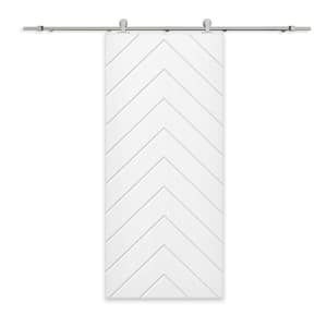 Herringbone 30 in. x 80 in. Fully Assembled White Stained MDF Modern Sliding Barn Door with Hardware Kit