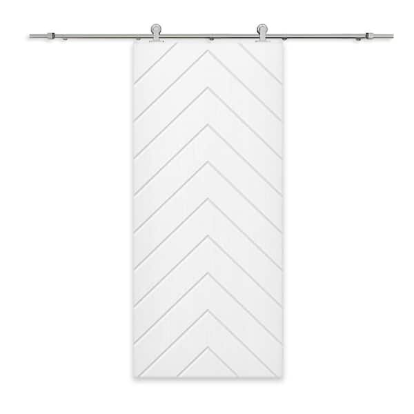CALHOME Herringbone 30 in. x 80 in. Fully Assembled White Painted MDF Modern Sliding Barn Door with Hardware Kit