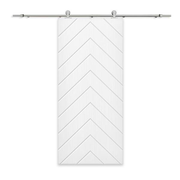 CALHOME Herringbone 36 in. x 96 in. Fully Assembled White Stained MDF Modern Sliding Barn Door with Hardware Kit