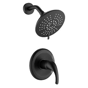 5-Spray Patterns with 2.2 GPM 6 in. Wall Mount Fixed Shower Head with Handle Trim and Valve in Matte Black