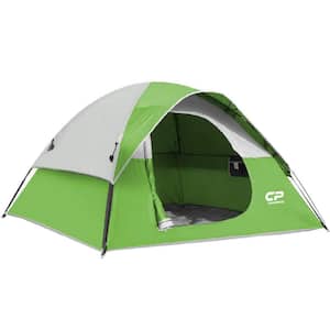 7 ft. x 7 ft. Green Camping Waterproof Windproof Backpacking 3-Person Dome Tent with 3 Mesh Windows