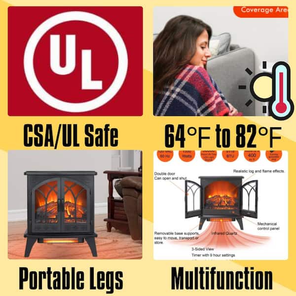 24 in. W x 27.5 in. H 3D Flame Freestanding Electric Fireplace Stove in Black Infrared Quartz Stove with Remote Control
