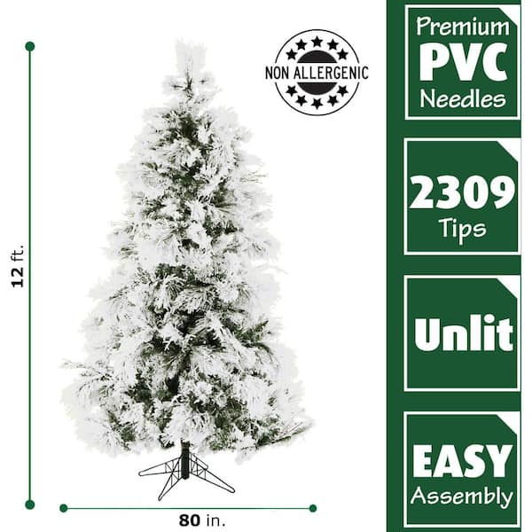 12-ft. Unlit Snow Flocked Snowy Pine Artificial Christmas Tree