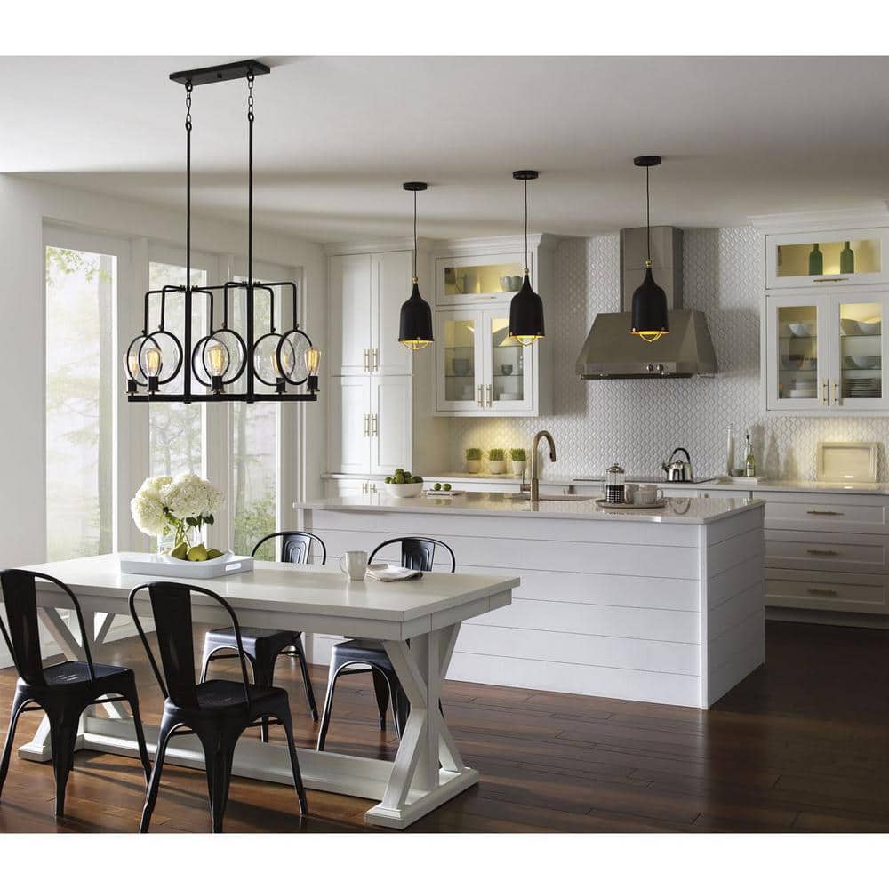 Matte Black and Gold Mini Pendant Light with Glass Bowl