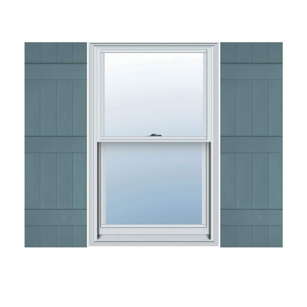 14 in. W x 55 in. H Vinyl Exterior Joined Board and Batten Shutters Pair in Wedgewood Blue