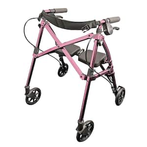 Space Saver Short Lightweight Junior Folding 4-Wheel Walker Rollator for Seniors in Regal Rose