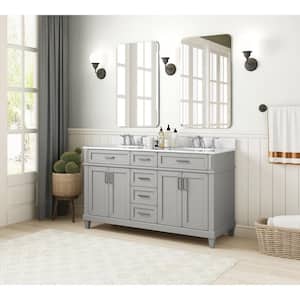 Talmore 60 in. W x 22 in. D x 35 in. H Double Sink Bath Vanity in Sky Grey With White Engineered Marble Top