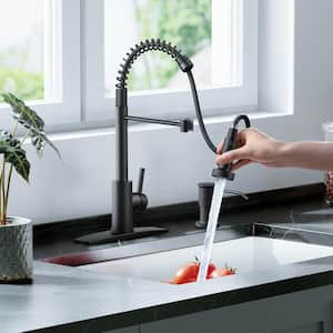 Single Handle Pull Down Sprayer Kitchen Faucet High Arch Kitchen Sink Faucet with Soap Dispenser in Matte Black