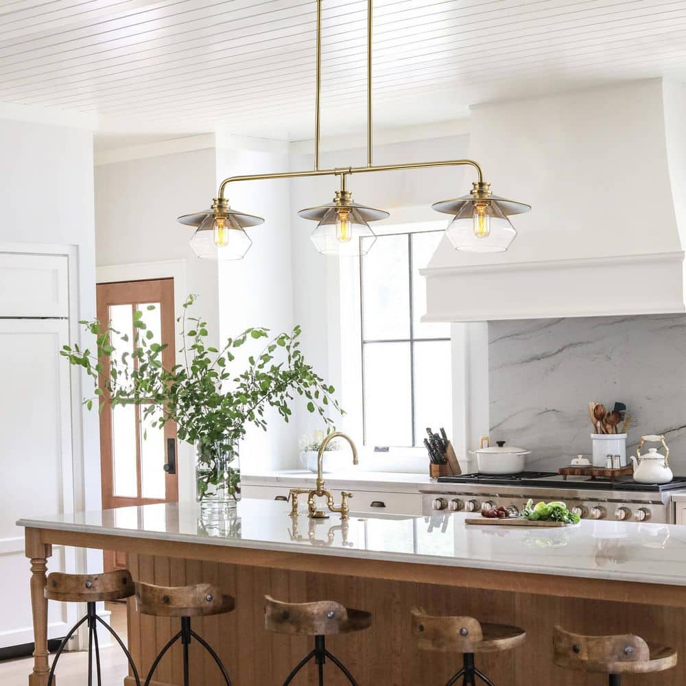 MENCOLULU 42.13 in. 3-Light Modern Gold Metal Linear Pendant Light