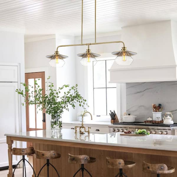 MENCOLULU 42.13 in. 3-Light Modern Gold Metal Linear Pendant Light