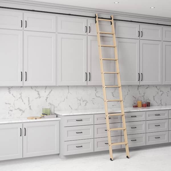 9.92 ft. Maple Library Ladder (11 ft. Reach) Black Hook Hardware 12 ft. Rail and Horizontal Brackets