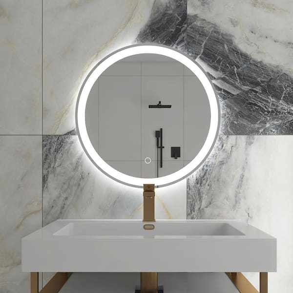 KINWELL LED MIRROR 32-in x 32-in Lighted Glass Round Fog Free Frameless  Bluetooth Bathroom Vanity Mirror