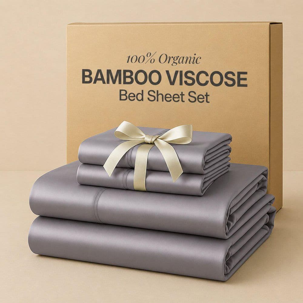 LDC LUX DECOR COLLECTION 4-Piece Gray 100% Bamboo California King